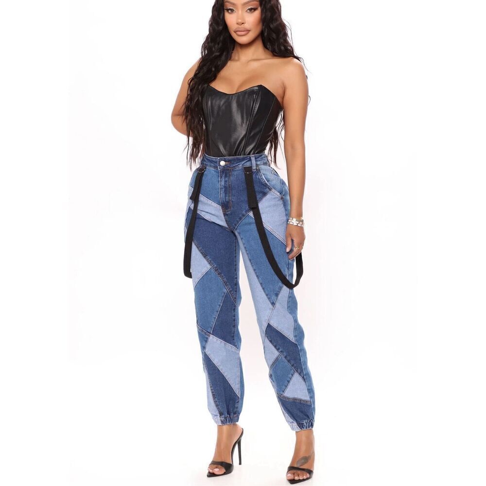 Fashion Nova Womens Out Of‎ The Ordinary Denim Jogger Blue Medium NWT